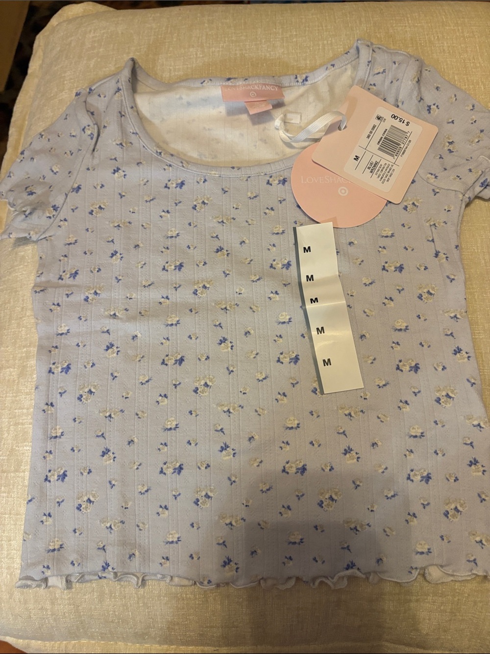 LoveShackFancy Lavender Floral Ribbed Short Sleeve Tee